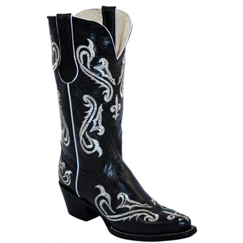 Ferrini Ladies 83161-04 Black Genuine Leather Cowgirl Boots